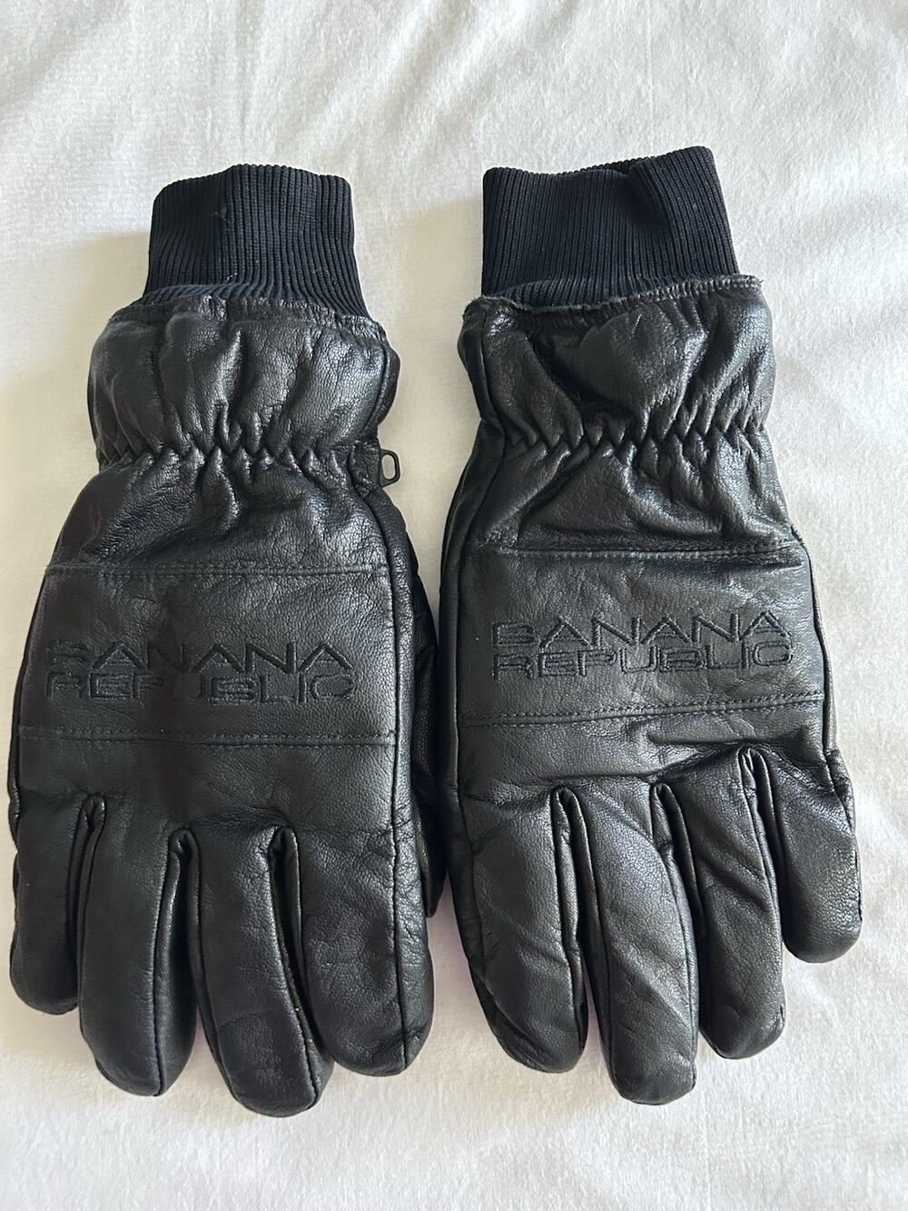 Banana Republic size M Men’s Leather Gloves Ribbed Knit Cuffs Black D26